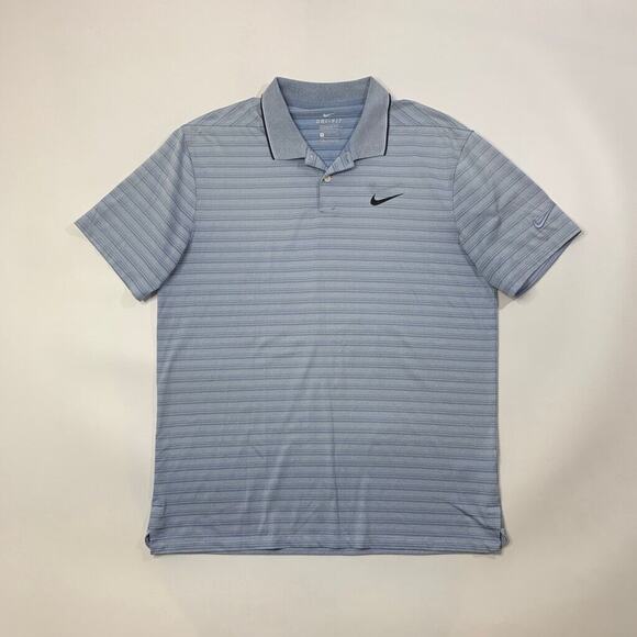 Nike Polo Shirt Mens M Cornflower Candy Blue Dri Fit Vapor Control Stripe Golf - Picture 2 of 10